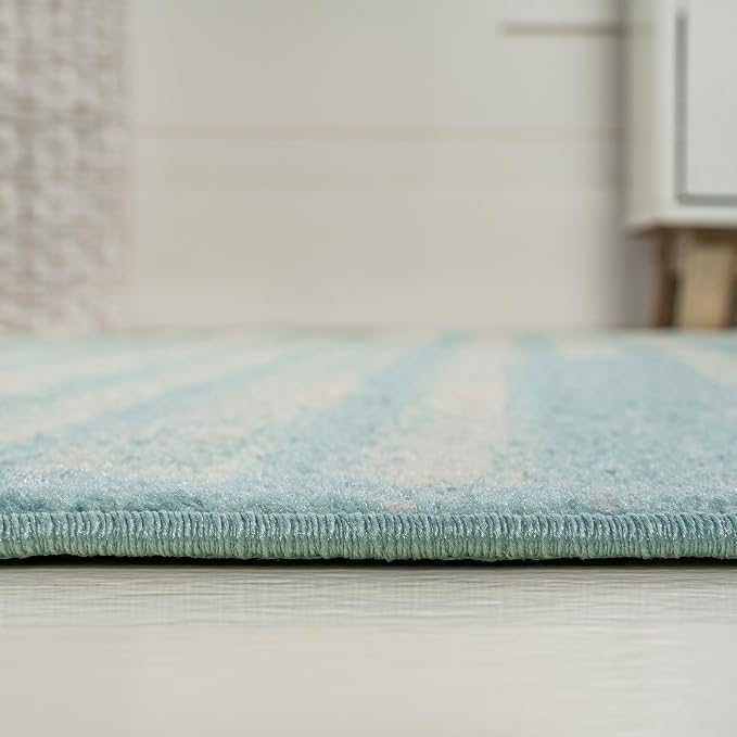 JONATHAN Y Khalil Modern Berber Stripe Turquoise/Cream Indoor Area Rug - Image 8