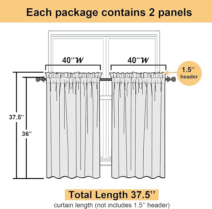 Charcoal Grey Sheer Kitchen Curtains 36 Inch Length 2 Pcs, Sheer Voile Curtain - Image 4