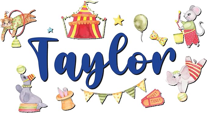 Custom Nursery Name Sign with Themed Decor Kit | Personalized Wooden Wall Art for Baby, Kids Room | Space, Jungle, Circus, Under the Sea, Woodland, Rainbow (10", Circus)