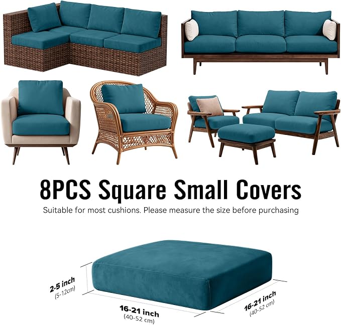 8Pcs Outdoor Cushion Covers, Stretch Patio Furniture Couch Chair Slipcovers | - Image 2