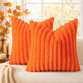 decorUhome Fall Faux Fur Throw Pillow Covers 24x24 Set of 2 Orange | Decorative by decorUhome