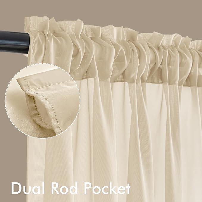 MIULEE Cream Sheer Curtains 84 Inches Long 4 Panels 42 x 84 Inches | Light - Image 3