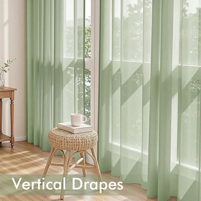 MIULEE Sage Green Sheer Curtains 96 Inches Long 4 Panels 42 x 96 Inches | Light - Image 5