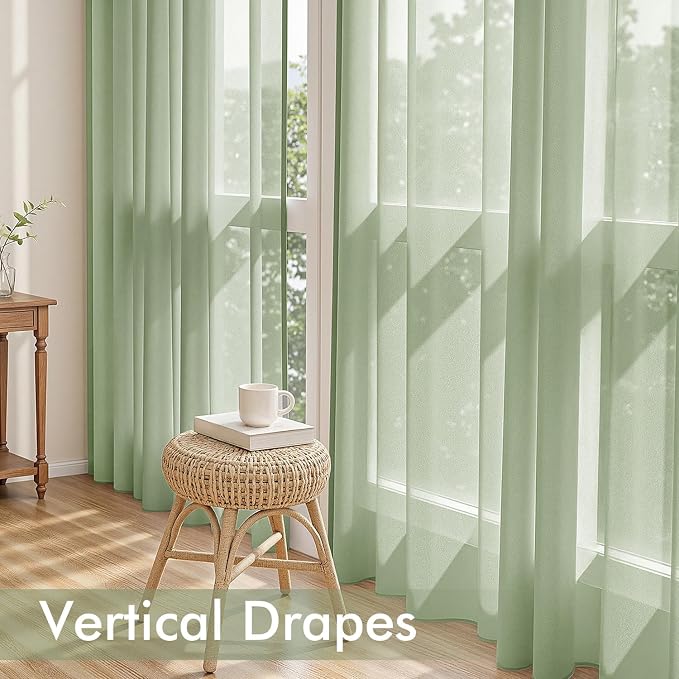 MIULEE Sage Green Sheer Curtains 63 Inches Long 4 Panels 54 x 63 Inches | Light - Image 5
