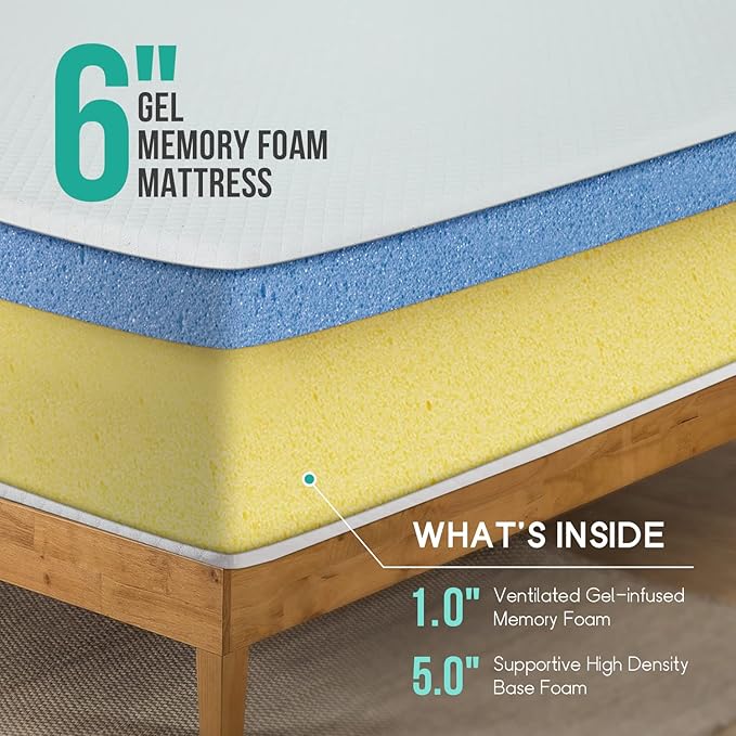 PayLessHere 6 Inch Full Gel Memory Foam Mattress Fiberglass Free/CertiPUR-US Certified/Bed-in-a-Box/Cool Sleep & Comfy Support