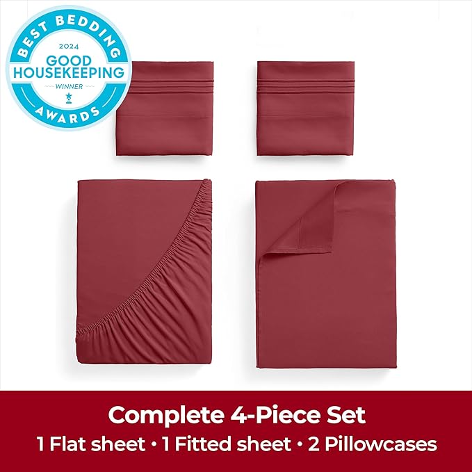 Mellanni Extra Deep California King Sheets - 4 PC Iconic Collection Bedding - Hotel Luxury, Ultra Soft, Cooling Bed Sheets - Wrinkle, Fade, Stain Resistant (Cal King, Brick Red)
