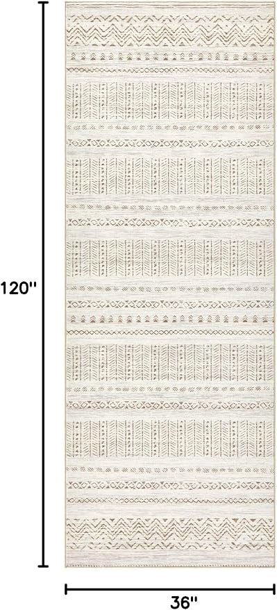 cotiled Hallway 3x10 Runner Rugs Washable Boho Rug Brown Cream | Solve Modern - Image 2