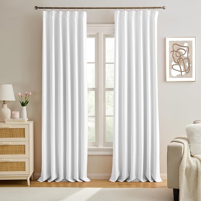 White Blackout Curtains 102 Inches Long, Custom Made Pinch Pleated Memory by KEQIAOSUOCAI