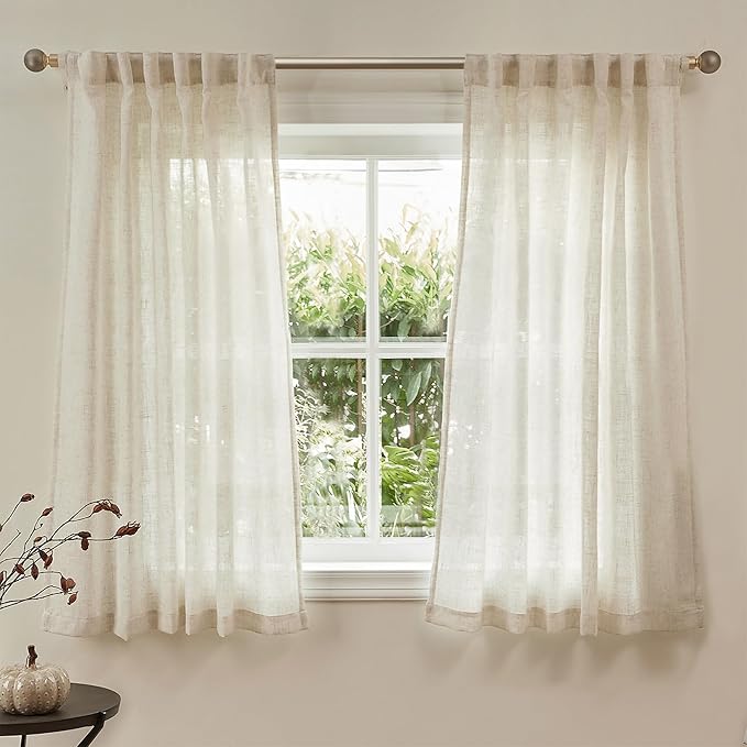 MYSKY HOME Kitchen Window Curtains Half Sheer Drapes 45 Inches Long, Boho - Image 2