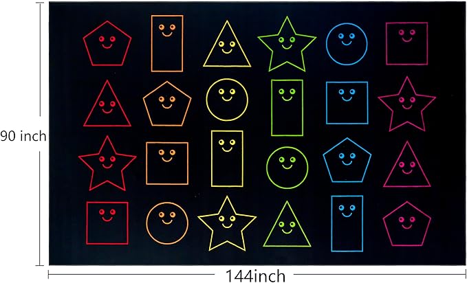 Zety - Nylon School Girl Style Classroom Rugs Elementary - 7.6x12 FT - Playroom and Toddler Rugs- Educational Smiley face Rug for Kids Room, Classroom, Daycare, and Home Learning - Black Pastel Rug