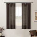 Dark Chocolate Pleated Linen Semi Sheer Curtains 45 Inch Length 2 Panels | by Twodrapes