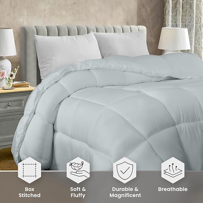 Utopia Bedding Comforter Duvet Insert, Quilted Comforter with Corner Tabs, Box Stitched Down Alternative Comforters Twin Size (Light Grey)