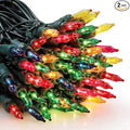 woohaha Multicolor Christmas Lights - 2 Pack 23Ft 100Count Incandescent Tree Lights with Green Wire, Plug-in Mini String Lights for Home, Party, Holiday, Indoor/Outdoor Decor