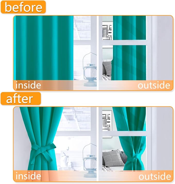 Blackout Curtains for Bedroom, Peacock Teal, 52 x 36 Inch, 2 Panels | Thermal - Image 4