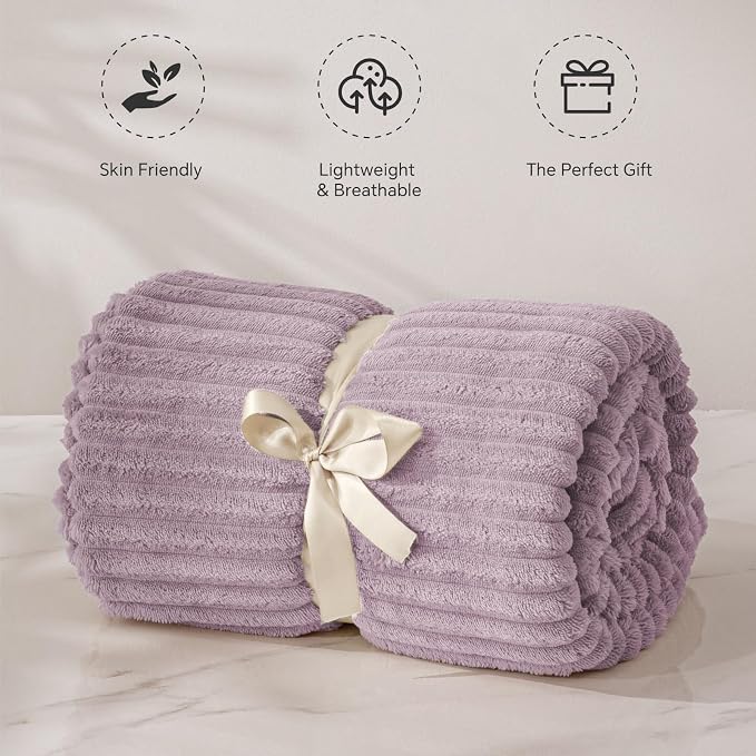 BEDELITE 3D Ribbed Dusky Violet Fleece Twin Blanket - Image 4