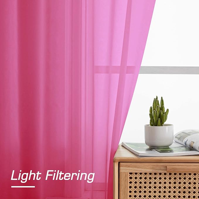 Hot Pink Sheer Curtains for Bedroom Living Room 90 Inches Long, Elegant Solid - Image 4