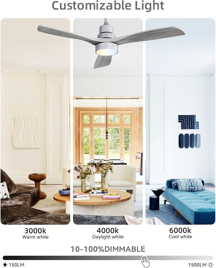Sofucor Low Profile Ceiling Fan with Lights Remote Control 52 Inch Flush Mount Ceiling Fan Modern Wood Blade Fan for Bedroom Living Room Indoor Outdoor Farmhouse Patio, Noiseless DC Motor