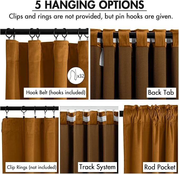 MIULEE Velvet Curtains 50W x 84L 2 Panels Golden Brown Blackout Curtains | - Image 2