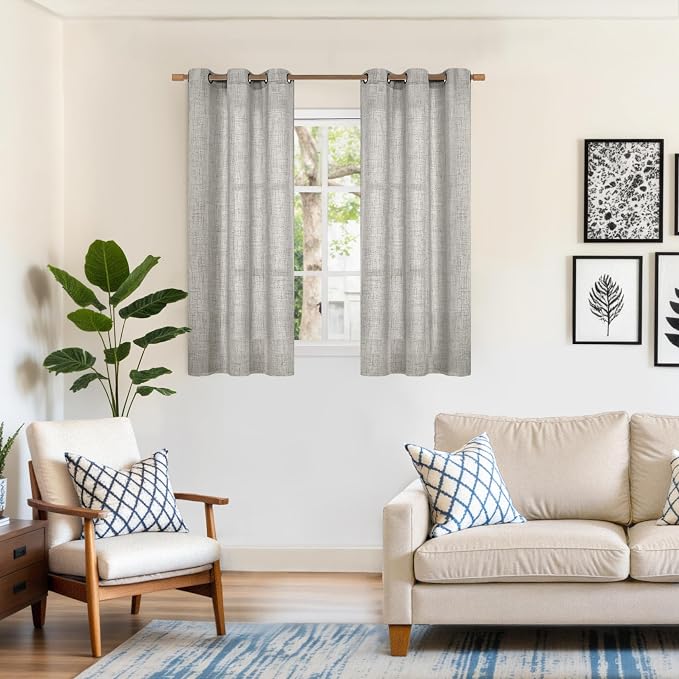 YoungsTex Dark Grey Linen Curtains 48 Inch Length - Image 2