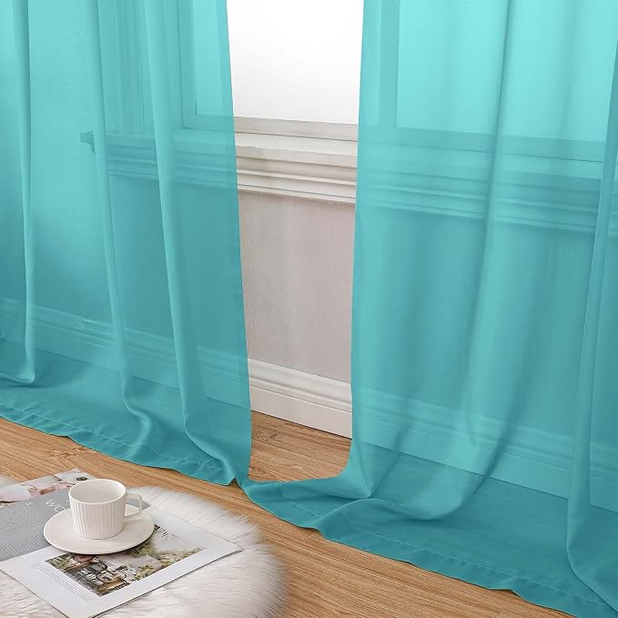 Turquoise Sheer Curtains for Bedroom Living Room 90 Inches Long 2 Panels Set - Image 8