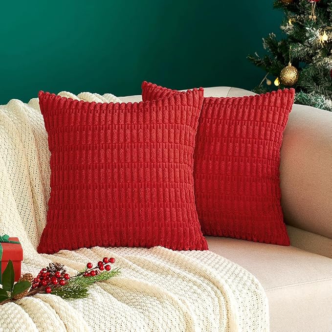 MIULEE Corduroy Decorative Throw Pillow Covers 16x16 Red Pack of 2 | Soft Boho - Image 7