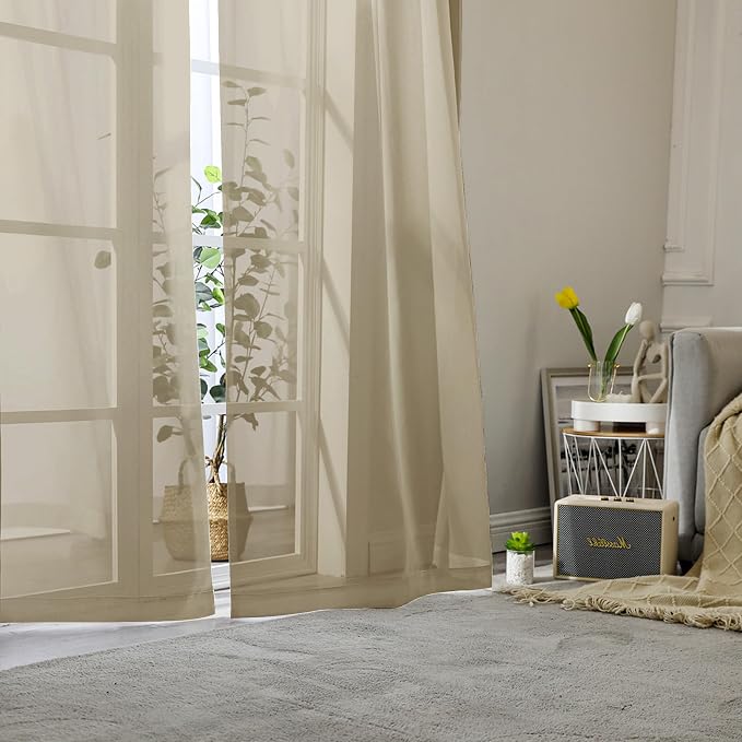 Taupe Sheer Curtains 78 Inches Long 2 Panels, Elegant Light Filtering Voile - Image 8