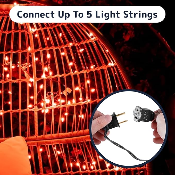 PREXTEX Halloween Lights (20 Feet, 100 Bulbs) - Halloween Party Decorations and Christmas Lights with Black Wire - Holiday Decorations Indoor or Outdoor String Twinkle Lighting - Orange