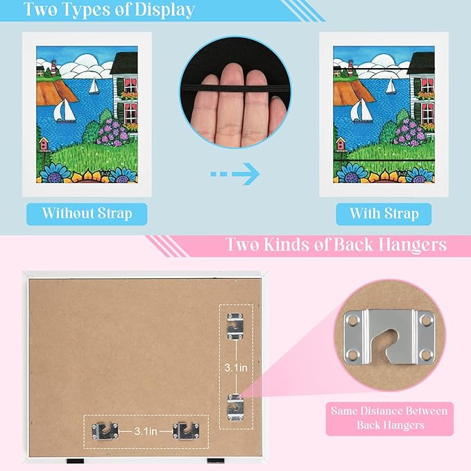 [3Pack] Kids Art Frames, 9x12 Front Opening Kids Artwork Frames Changeable, White Artwork Display Storage Frame for Wall, Holds 50 Pcs, for 3D Picture, Crafts, Children Drawing, Hanging Art, Portfolio