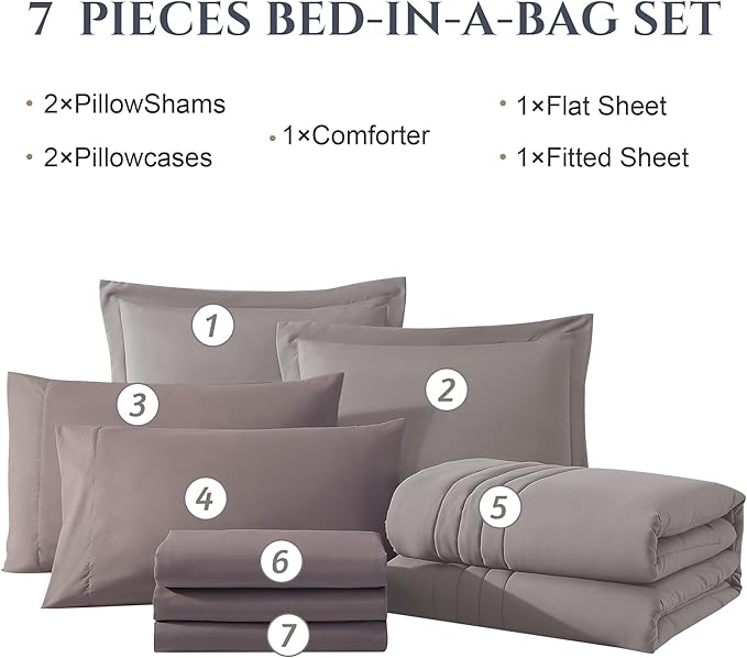 Monbix Full Comforter Set - 7 Pieces Cloud Purple Bed in a Bag Full Size Bedding Sets with Comforters, All Seasons Down Alternative Comforter with Sheets,Pillowcases & Shams