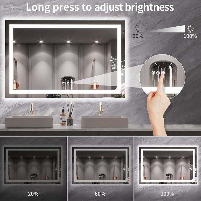 LOAAO 55"X40" LED Mirror for Bathroom, Lighted Bathroom Mirror with Lights, Anti-Fog, Dimmable, Memory Function, Easy to Install, Clear Reflectionn