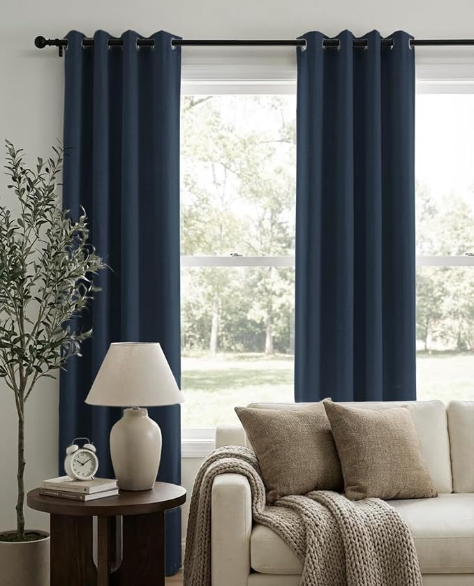 100% Blackout Linen Textured Curtains 84 Inch Long, Light Blocking, Thermal - Image 2