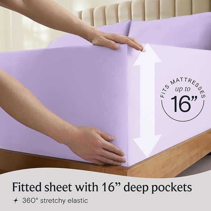 LuxClub 4 PC Queen Sheet Set, Deep Pockets Wrinkle Free Cooling Bed Sheets Hotel Bedding for Women, Men, Kids & Teens, Includes 1 Fitted Sheet, 1 Flat Sheet and 2 Pillowcases - Silky Soft Lavender