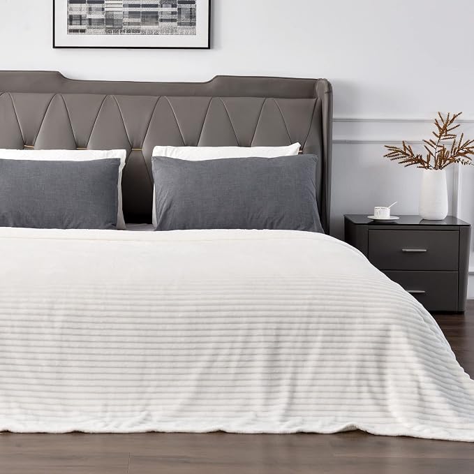 BEDELITE Ribbed Jacquard Off White King Size Blankets - Image 2