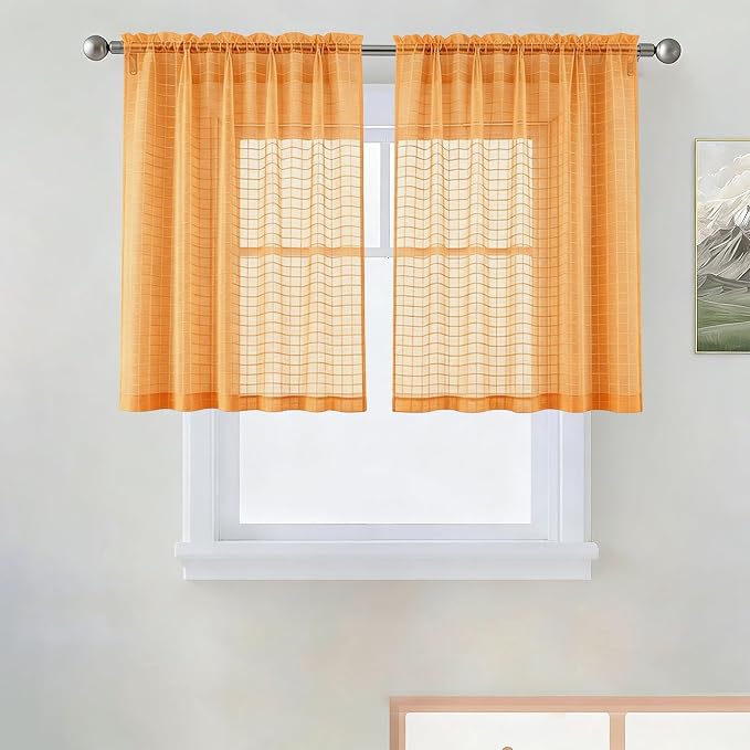 SpaceDresser Check Sheer Curtains 36 Inches Long by SpaceDresser