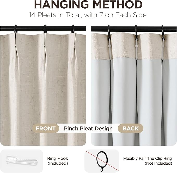 Joydeco Pinch Pleated Linen Curtains - Image 3