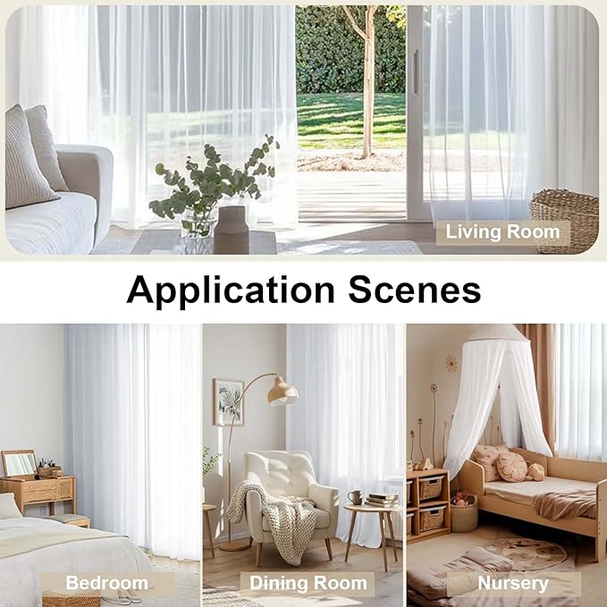 White Sheer Curtains 72 Inches Long 2 Panels, Transparent Voile Sheer White - Image 8