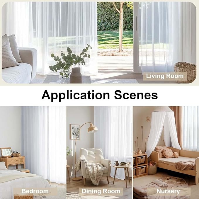 White Sheer Curtains 84 inches Long 2 Panels Set, Sheer White Curtains - Image 6