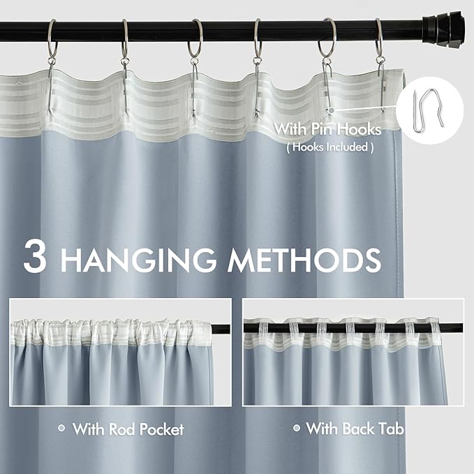MIULEE Light Blue Back Tab Blackout Curtains 52x72 Inches Long 2 Panels Set | - Image 3