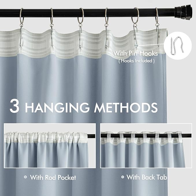 MIULEE Light Blue Back Tab Blackout Curtains 52x96 Inch Long 2 Panels Set | Rod - Image 3