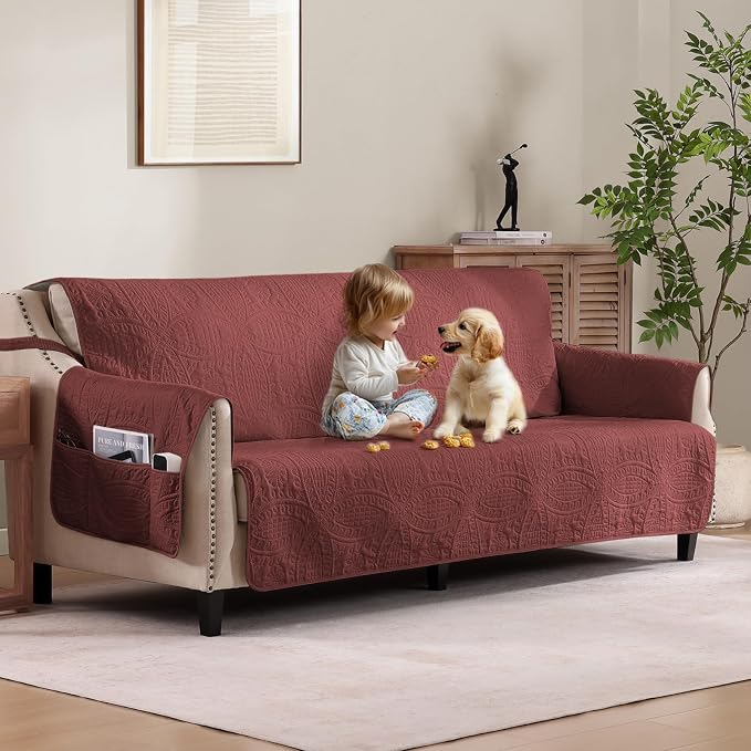 Soft Quilted Couch Cover with Pockets by Pamhaven