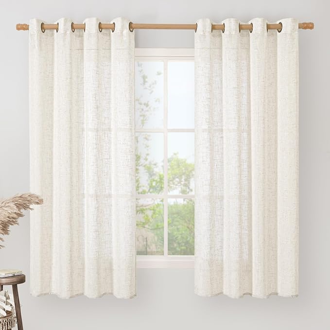 Cream Semi Sheer Linen Curtains 60 Inch Length 2 Panels Set, Light Filtering by LAMIT
