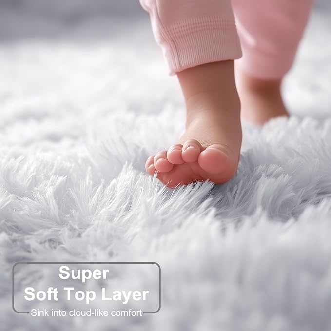 Amdrebio White Fuzzy Round Area Rug 5Ft - Image 2