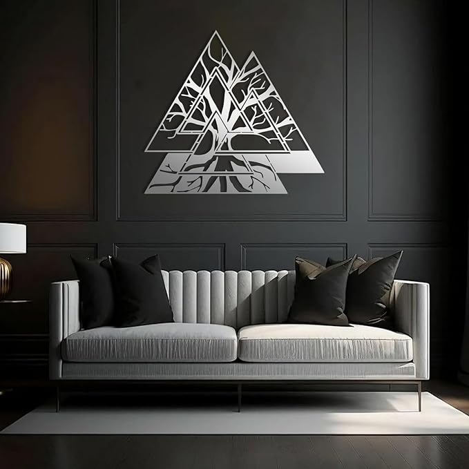 Veplsur Tree of Life Metal Wall Art, Norse Viking Decor, Pagan Wall Decor, Scandinavian Home Decor, Godly Home Decor (Silver, 19"x19")