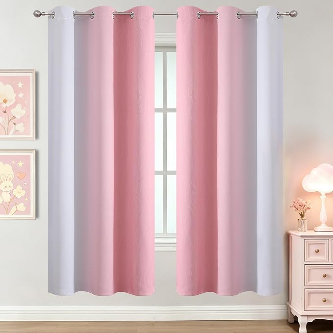 Pink and Greyish White Ombre Blackout Curtains - Image 2
