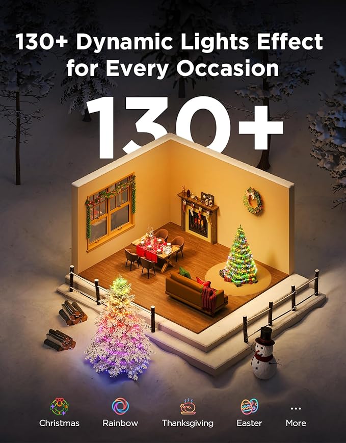 Govee Christmas Lights 2, RGBWIC 66FT 200LEDs Holiday String Lights with Shape Mapping Function, Smart LED Decoration for Indoor Outdoor Tree, 130+ Preset Scenes, Voice and APP Control, Clear Wire