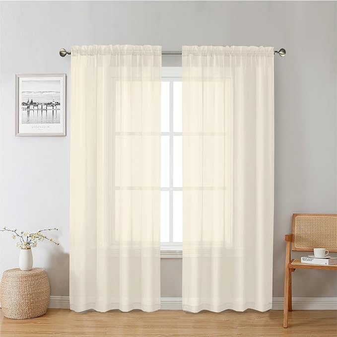 Cream Sheer Curtains 72 Inches Long 2 Panels, Light Filtering Curtains by Lecloud
