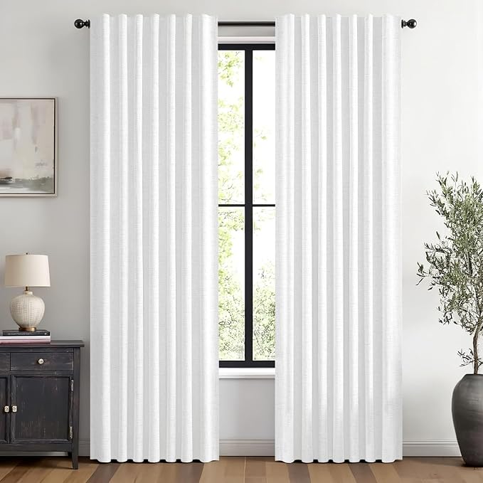 MIULEE 100% Blackout Linen Curtains 42 x 90 Inch Bright White 2 Panels | by MIULEE