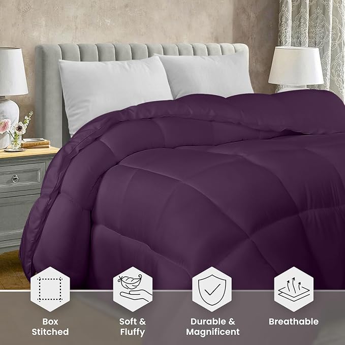 Utopia Bedding Comforter Duvet Insert, Quilted Comforter with Corner Tabs, Box Stitched Down Alternative Comforters Queen Size (Plum)