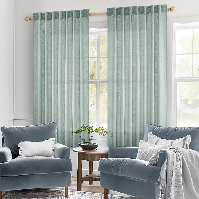 MIULEE Aqua Blue Linen Curtains 52x54 Inch 2 Panels - Image 2