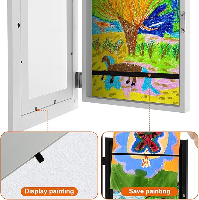 2Pcs Kids Art Frame Changeable 8.5x11 Letter Size Display with Mat Kids Artwork Frame Front Opening Artwork Frames for Kids Art Decorative Art Frames for Kids Art Holds 50-100 Works of Art for Hanging,White